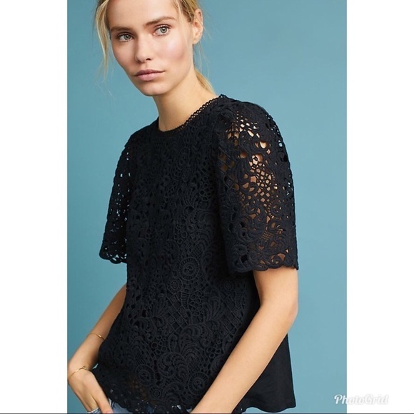 Anthropologie Eri + Ali Suzy Lace Black Top XS - Picture 1 of 6